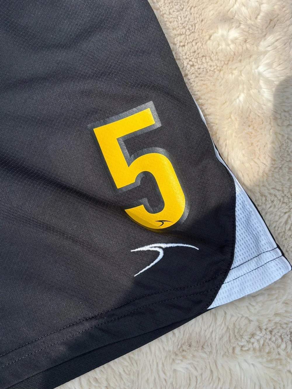 Reebok Boys Black Athletic Shorts with Yellow Number 5